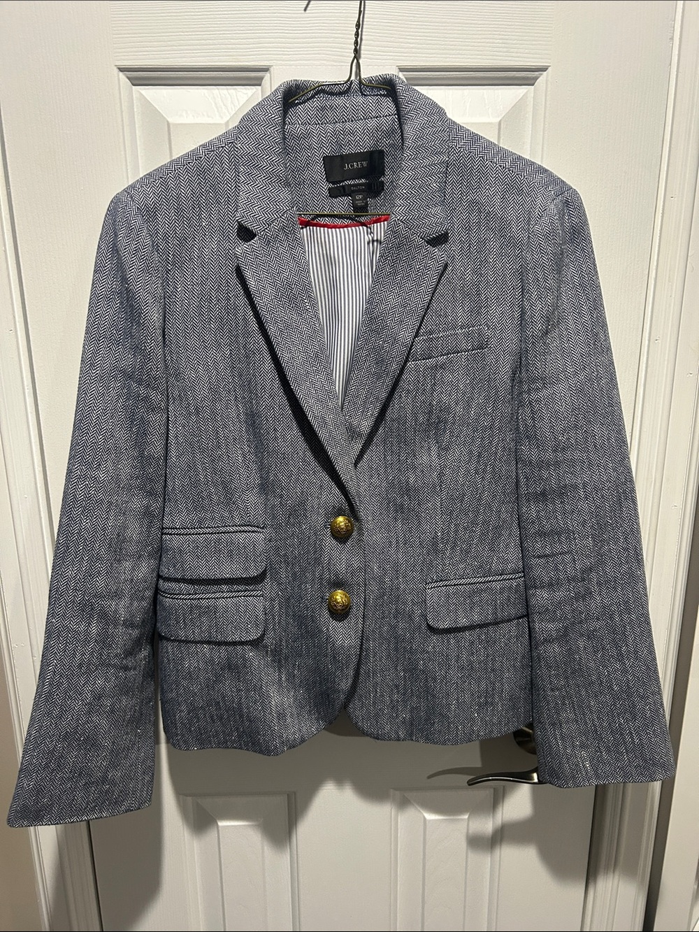J. Crew Blue Herringbone Two-Button Blazer with Gold Buttons